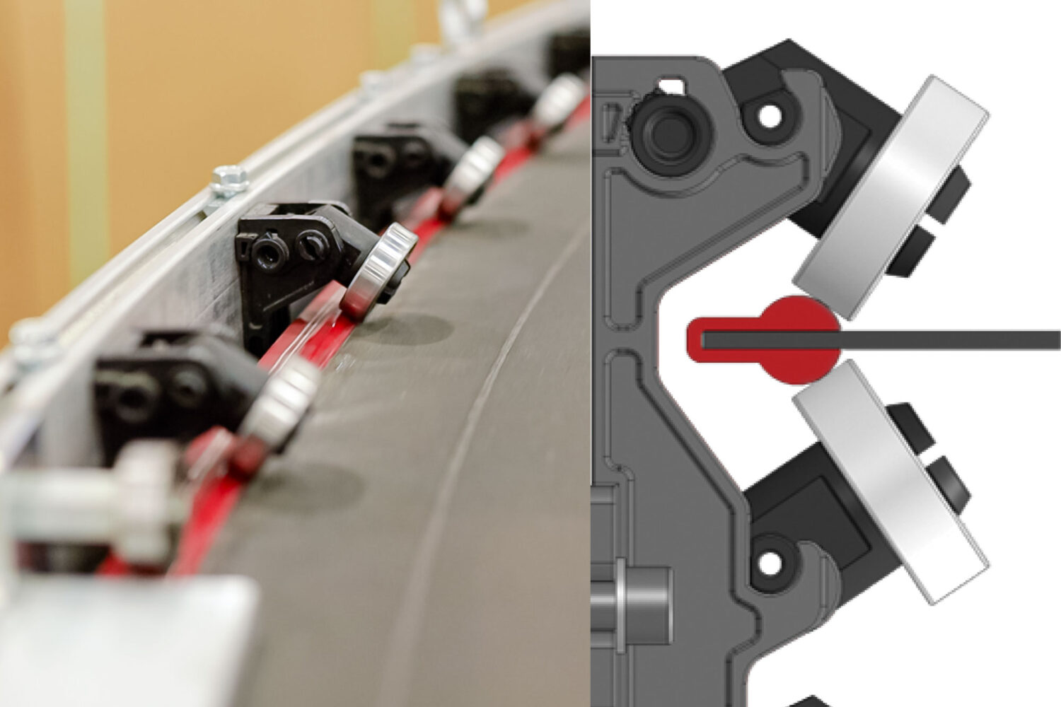 curved belt conveyor roller system